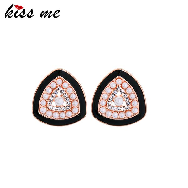 

kissme 2020 new arrivals stud earrings for women unique acrylic pearl crystal black dark green enamel earrings fashion jewelry, Golden;silver