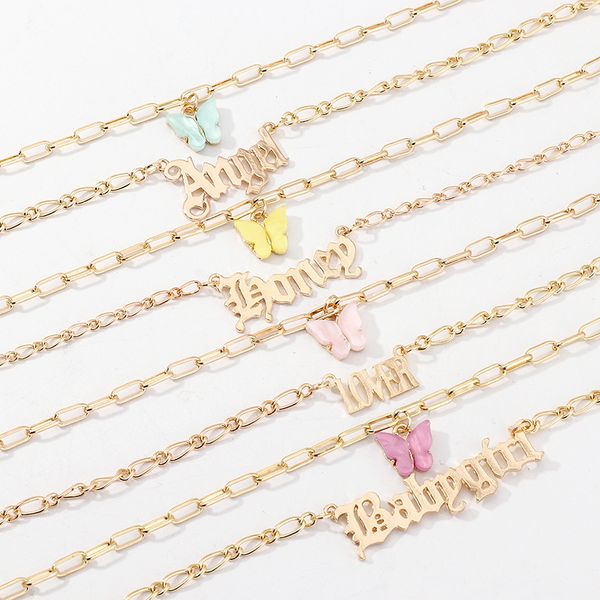 

fashion punk chokers acrylic butterfly necklace double letter angel super beautiful pendant necklace, Golden;silver