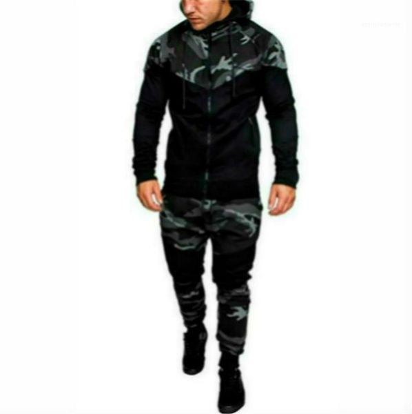 

pullover outfits mens clothes mens fashion hooded tracksuits camouflage designer panelled hoodies pants 2pcs clothing sets, Gray