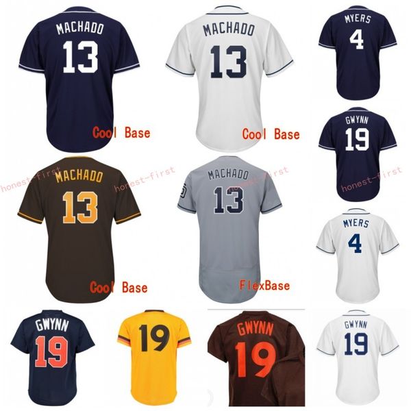 

13 Manny Machado San Diego Jerseys Padres 19 Tony Gwynn 4 Wil Meyers Baseball Jersey Stitched Men's Blue White Gray coffee 2019 Design