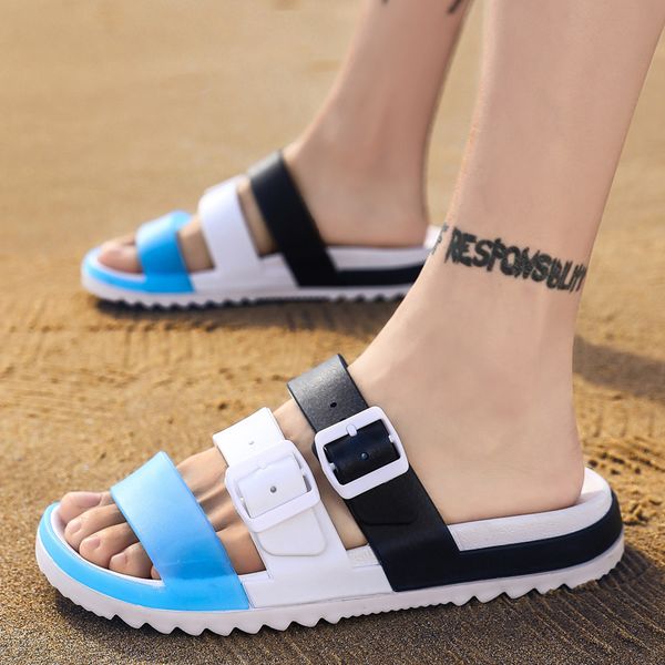 

hole men slippers garden casual aqua shoes men sandals summer slides shoes beach swimming water zapatillas hombre, Black