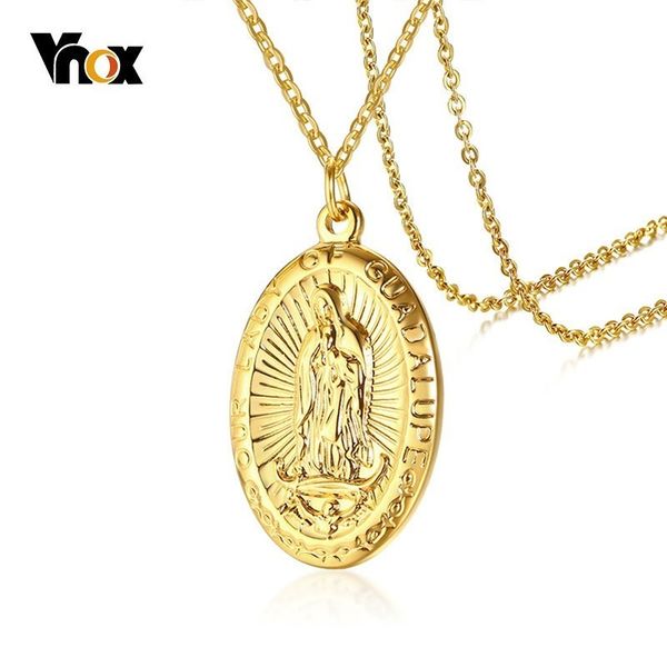 

vnox stainless steel mens necklaces virgin mary pendants gold tone religious prayer jewelry 20" chain, Silver