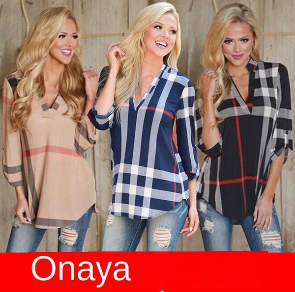

autumn clip 2020 plaid printed v-neck seven- t-shirt 0074 autumn sleeve clip jacket 2020 plaid printed v-neck seven-sleeve jacket t-shirt 00, White