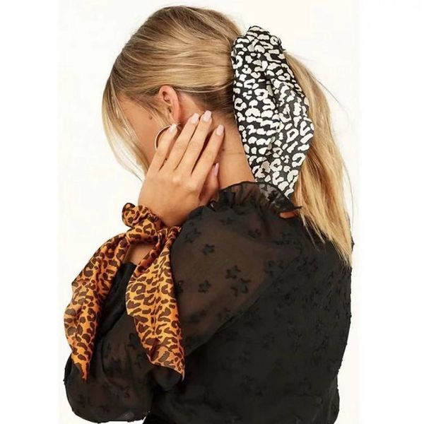 

hair accessories fashion women leopard print scrunchie scarf elastic bands bow ponytail rubber ropes girls ties