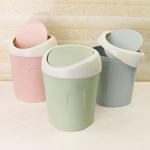 

plastic mini deskwaste bin home kitchen trash can rolling cover dustbin