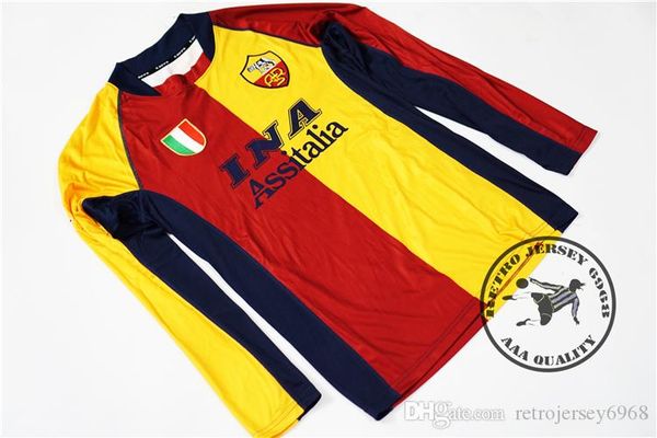 

totti batistuta home 2001-2002 soccer jersey long sleeves retro shirts old camisetas, Black;yellow
