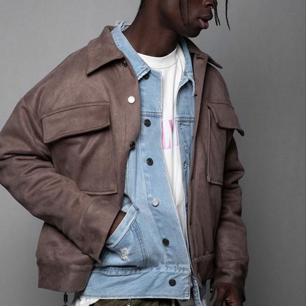 

19ss arnodefrance chamois jacket coat men women couple casual street hip hop simple coat fashion outwear pocket single breasted hfhljk064, Black;brown