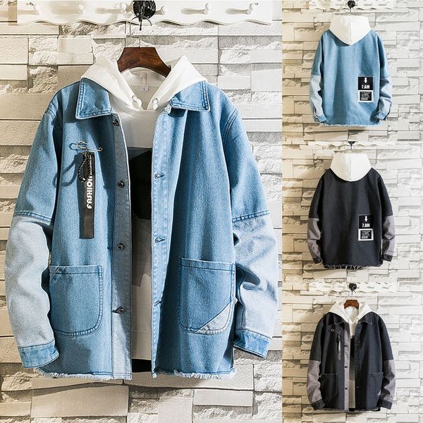 

mens jackets men's autumn new fashion trend stitching cardigan coat denim jacket male outerwear jaqueta masculina, Black;brown