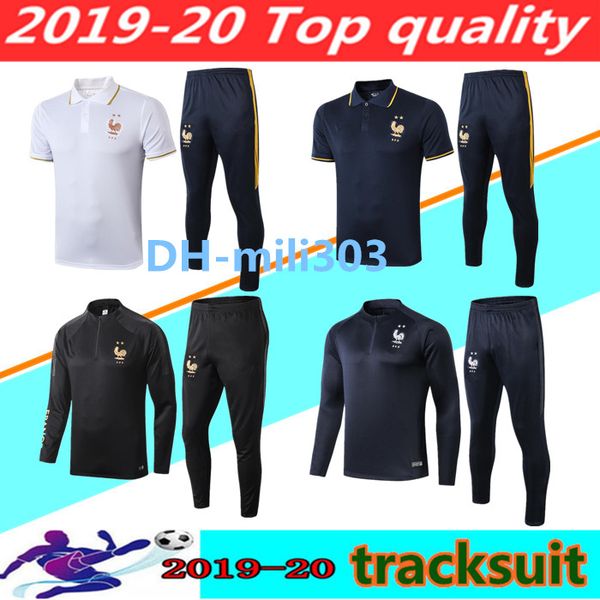 

19 20 fr maillot de foot mbappe soccer jacket tracksuit 2019 2020 pogba griezmann survÃªtement de football polo training suit jogging chandal, Black