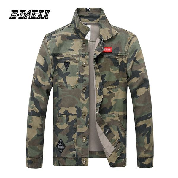 

e-baihui men camouflage denim jacket slim fit camo jean jackets for man trucker jackets outerwear size s-4xl lapel neck 2025, Black;brown