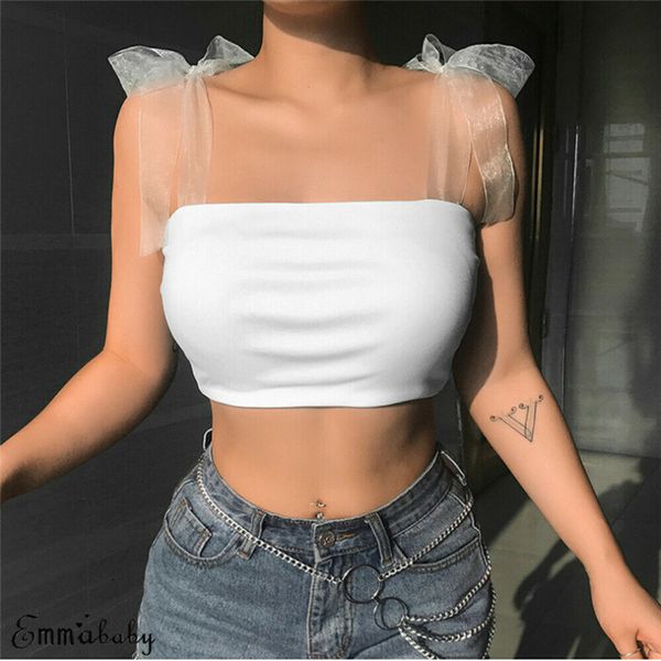 

women bandage vest boob tube harvest bralet sheer malha t shirt camisa cami head mujer verano 2019 710, White