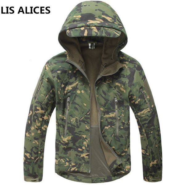 

lis alices army camouflage men jacket coat tactical jacket winter waterproof soft shell windbreaker hunt clothes, Black;brown