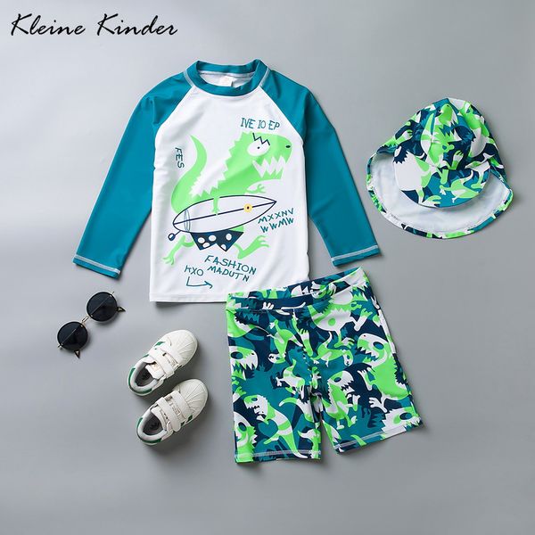 

2019 new boys swimsuit green dinosaur 3-piece long sleeve boy's swimwear children bathing suit upf50+ anti-uv sunblock beachwear, Black