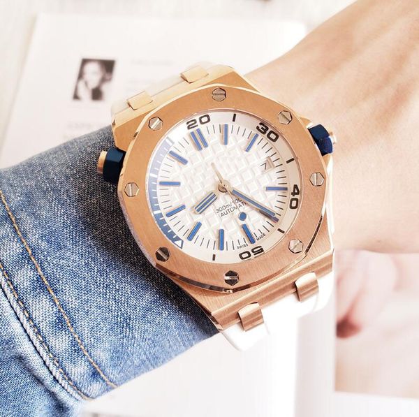 

2019 часы royal oak многофункциональный кварцевый хронограф белый резиновый ремешок спорт мужские часы наручные часы, Slivery;brown