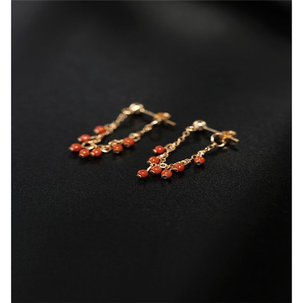 

dmbs031 liangshan south red agate earrings women's day genuine yellow 14k gold injection short earrings gift, Golden;silver