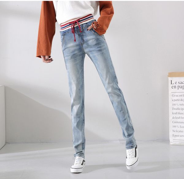 

light blue spring new show tall waist loose student han edition joker soft fabric