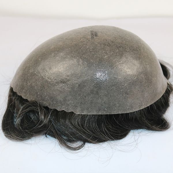 

super durable thin skin men toupee, 100% natural human hair system silicone base hair wig prosthesis replacement wigs, Black
