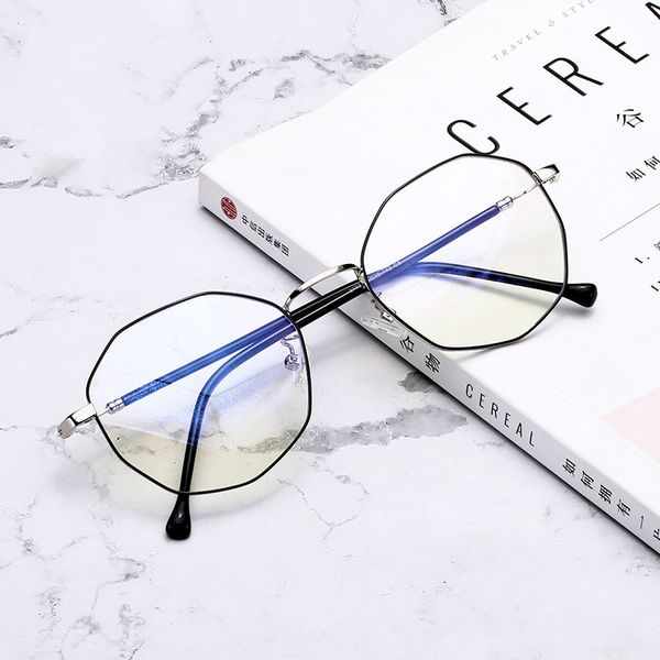 

new retro metal polygon anti blue light glasses men women computer glasses anti blue, White;black