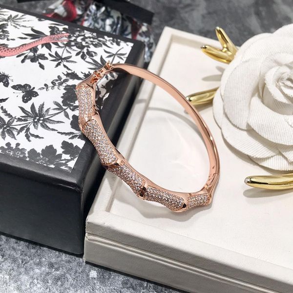 

fashion full of crystal bamboo charm bracelet for women copper three-color starting lover c style cuff bangles valentine's day gift jew, Black