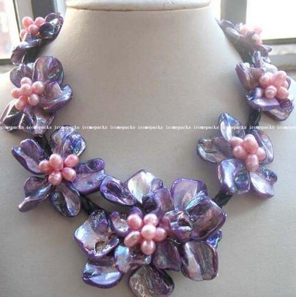 

wholesale beautiful purple freshwater pearls 40-60mm sea shell 18.5 "necklace, Silver