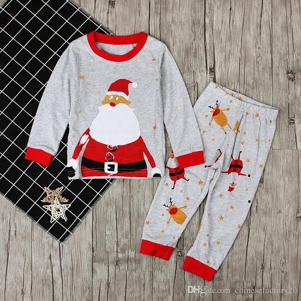 

ins детская одежда мальчики девочки рождество санта-клаус пижамы дети осень с длинным рукавом топы+печатные брюки 2 шт. рождественские набор, White