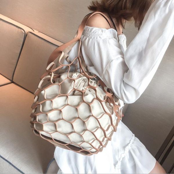 

sell ins super quality women hollow internet celebrity bag handed netbath bucket bag casual tote big shoulder bags