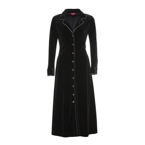 

autumn notched collar black vintage velvet women dress slim vestidos party dress noble high-grade vestidos de fiesta lady, White