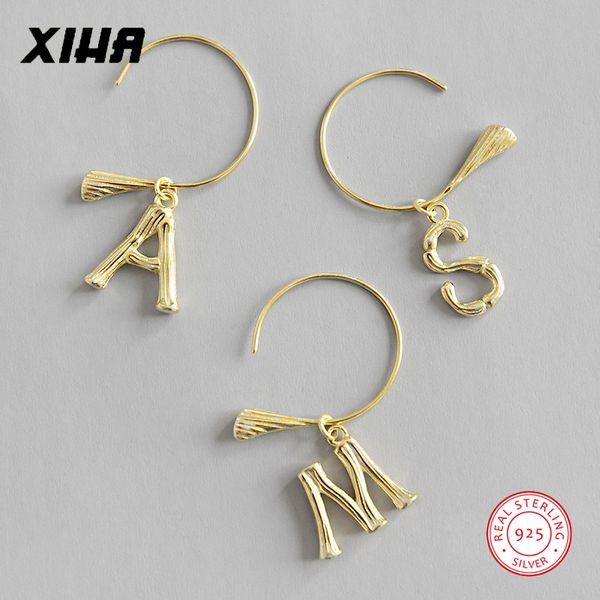 

925 sterling silver alphabet initial letter stud earrings for women ladies a m s gold statement korean earings fashion jewelry, Golden;silver