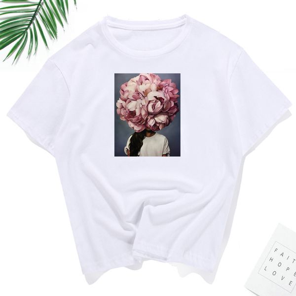 

женщины top t shirt женщины моды тритон рубашка 100% хлопок женщин 2019 смешные прохладный женская головка цветочная печатный top тис плюс р, White