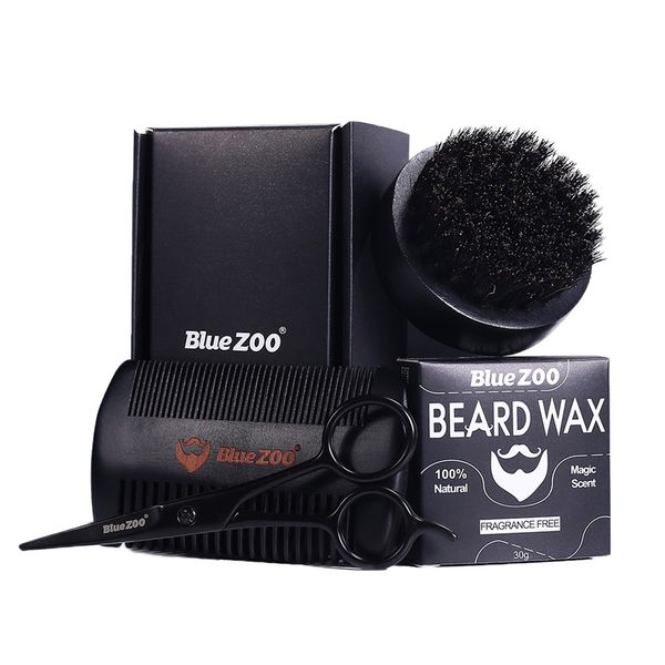 

mens beard care grooming kit mustache balm brush comb scissor gift set, Silver