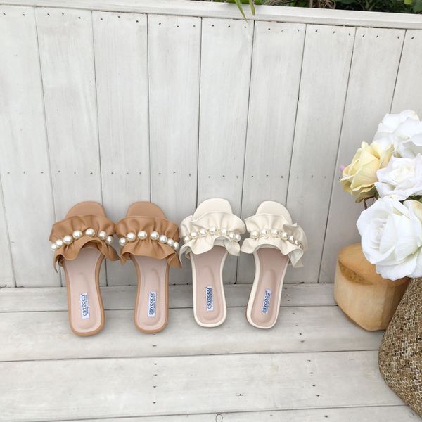 

2020 summer pearl sandals black shoes for women ladies beige flat women's fashion comfort block pu solid casual fabric basic