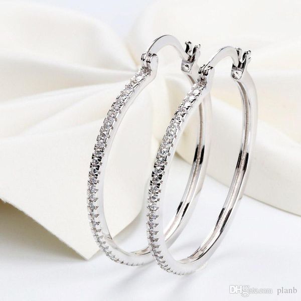 

925 sterling silver big hoop earring full cz diamond fashion bad girl jewelry party earrings, Golden;silver