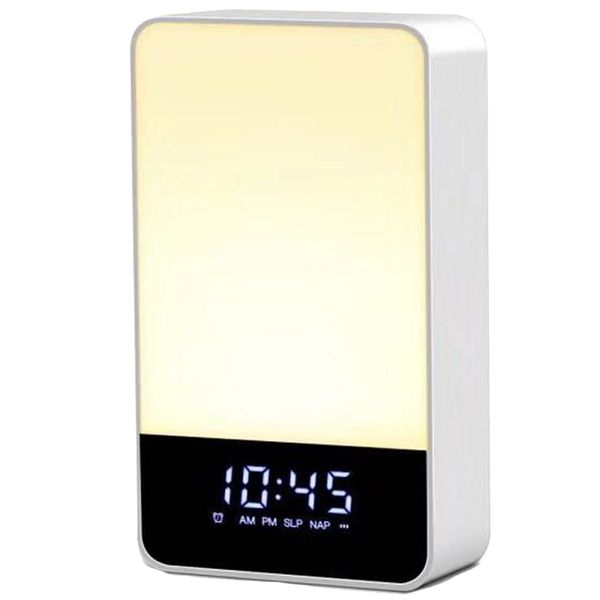 

shake snooze alarm clock - shake on night light - multiple nature sounds sunrise wake up simulation digital led clock with 9