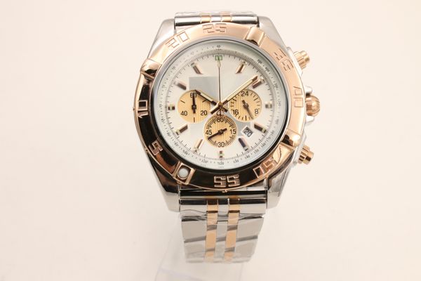 

luxury mens wrist watch sapphire glass six needle chronograph rose gold case stainless steel strap automatic designer watch men, Slivery;brown