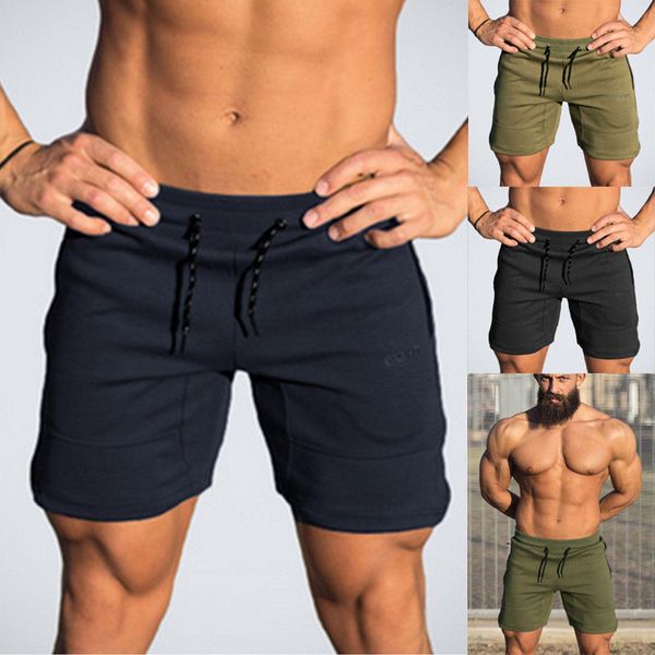 

2019 new style fashion solid men's summer sports training bodybuilding shorts workout fitness yoga short, White;red