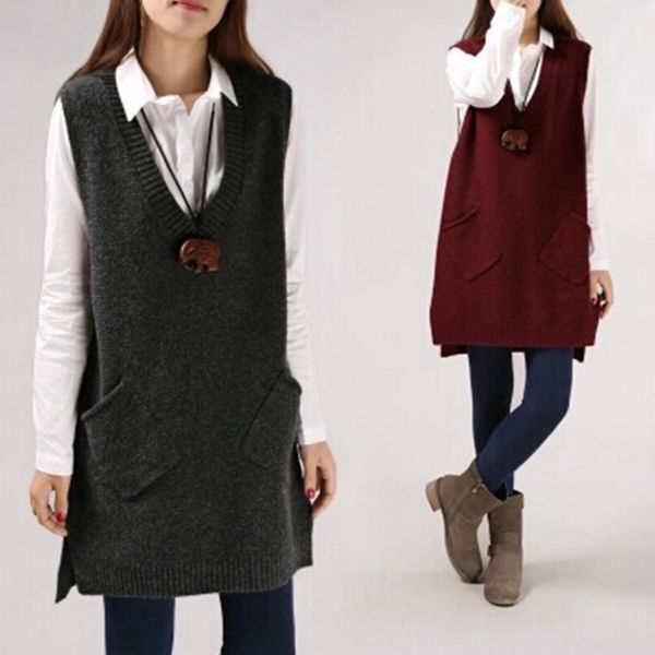 

wool cardigan sleeveless blazer collar 2019 spring autumn long vest waistcoat female women outwear longline jacket pocket coat, Black;white