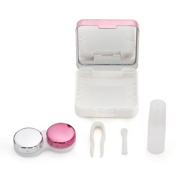 

2018 1pcs abs plastic square mirror cover colorful contact lens case travel container holder storage soaking box case sale, Silver
