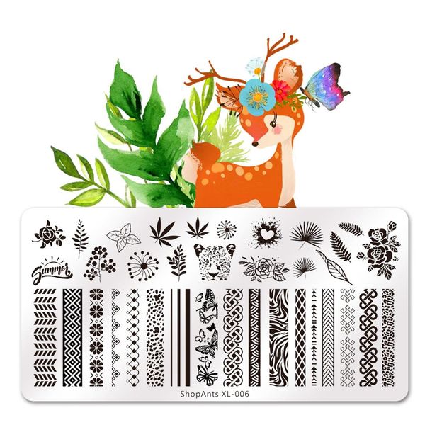 

nail stamping plates leopard striped rose leaves heart elements nature image nail stencil with opp bag art stamping plate, White