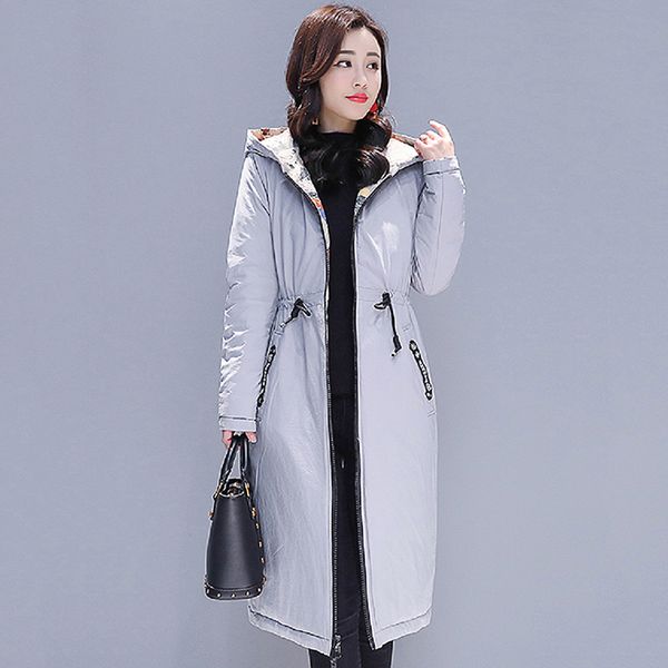 

double two side women winter jacket printing hooded with two big pockets female down coat outwear autumn womens parka, Black