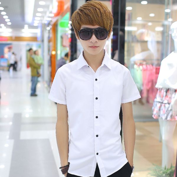 

summer wear thin pure white short sleeve shirt men korean version slimming casual half-sleeved shirt tide mc109, White;black