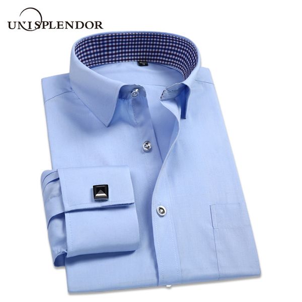 

2019 men wedding business party shirts cotton french cufflink man shirt spring autumn long sleeve brand male dress shirt yn10402, White;black