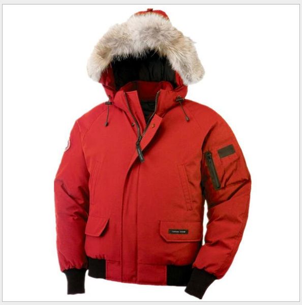 

mens designer down jacket winter outdoor canada 7999m pilot warm down jacket chilliwack bomber thickened raccoon fur collar hooded short, Black