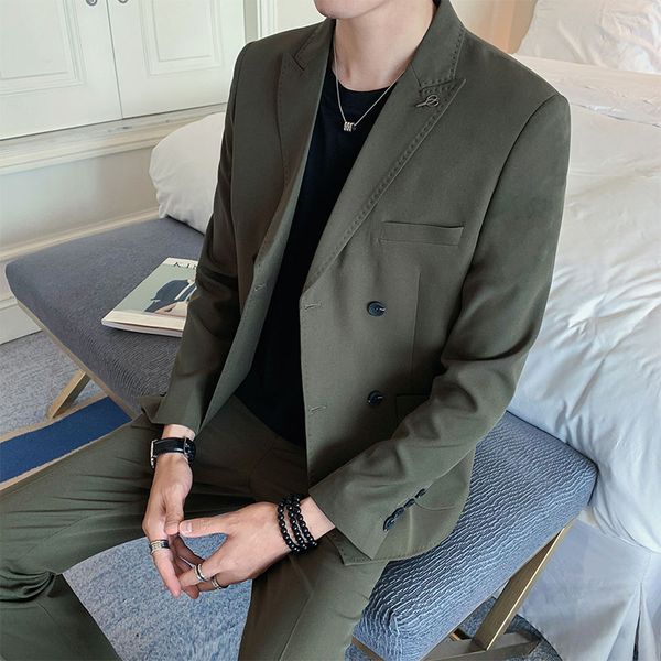 

autumn new suit men's suit handsome youth korean version of the trend of solid color casual double-breasted jacket + pants, White;black