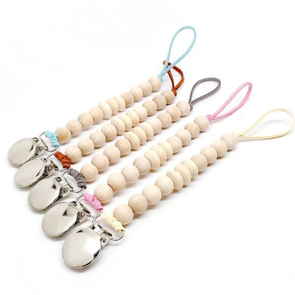 

wooden baby pacifier clip wood beads metal clip dummy holder pacifier chain toy newborn nipple holder baby product