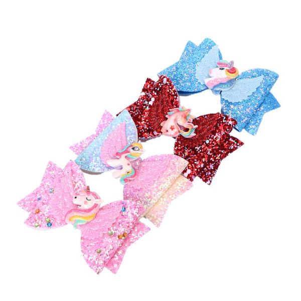 

hair bows for girls shiny sequins hair clip fashion cute children princess kids unicorn accessories butterfly clips, Slivery;white