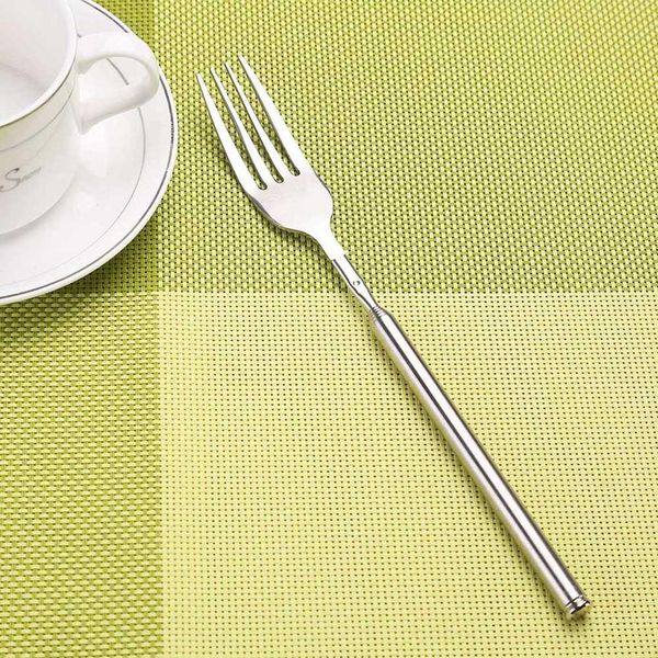 

funny fork extension long extendable telescopic oader trick prank bbq tool tableware flatware cutlery kitchen accessories 4