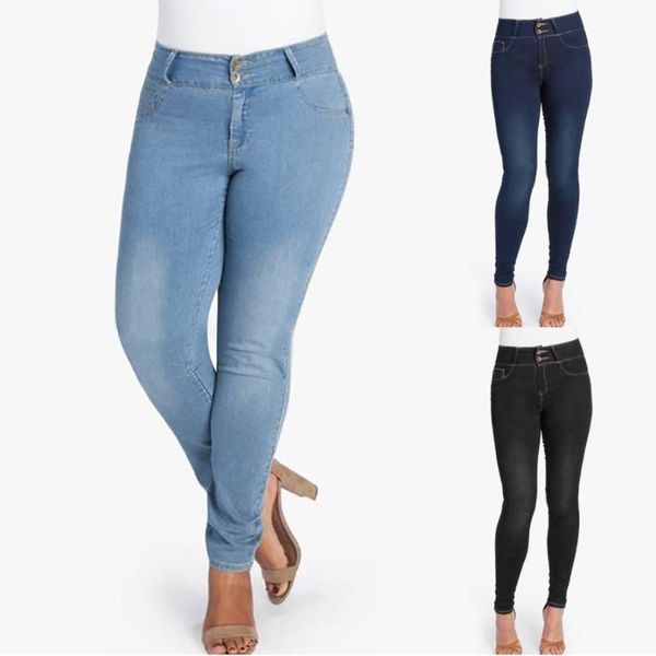 

2020 spring autumn women skinny denim 3 colors pencil pants stretch jeans mid waist slim button pockets pants women jeans #z30, Blue