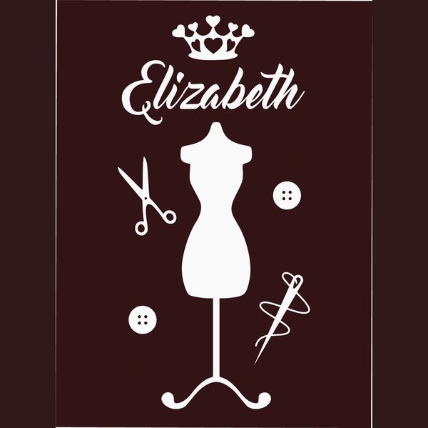 Fashion Wall Decals Girls Personalised Mannequin Crown Sewing Any