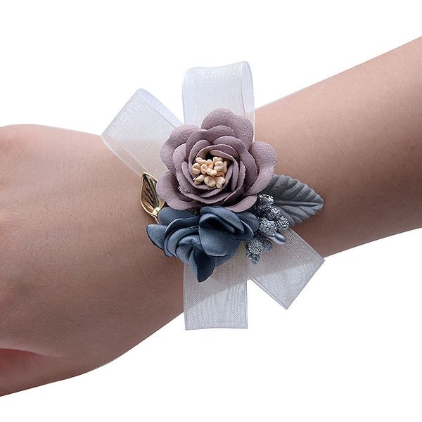 

bracelet hand flowers wrist flowers artificial wedding dancing party decor snap jewelry gifts for women, Black