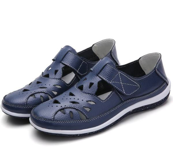 

2020 new women sandals split leather soft bottom summer shoes woman casual flat sandals cut-out ladies sandalias, Black